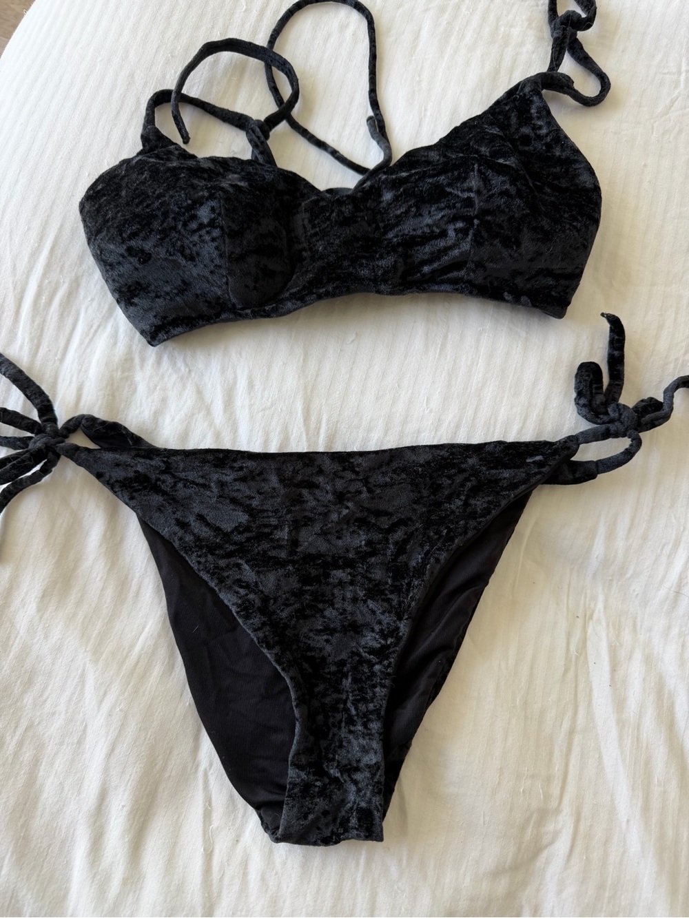 Black Velvet Tie-Side Bikini - Women Swim